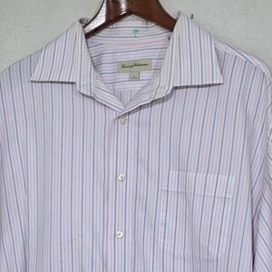 Tommy Bahama Button Up Shirt Size 18 34-35 Long Sleeve Pink Blue Striped